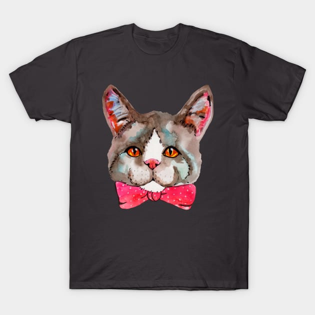 Watercolor cute fluffy kitty cat T-Shirt by deadblackpony